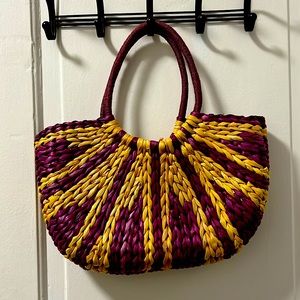 French Connection sunburst raffia bag - magenta and yellow